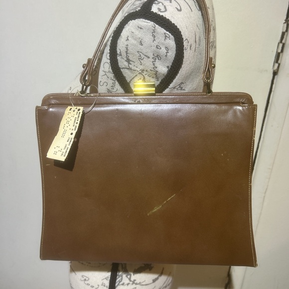 Brown Leather Faux Handbag with Black Accent - Picture 2 of 6